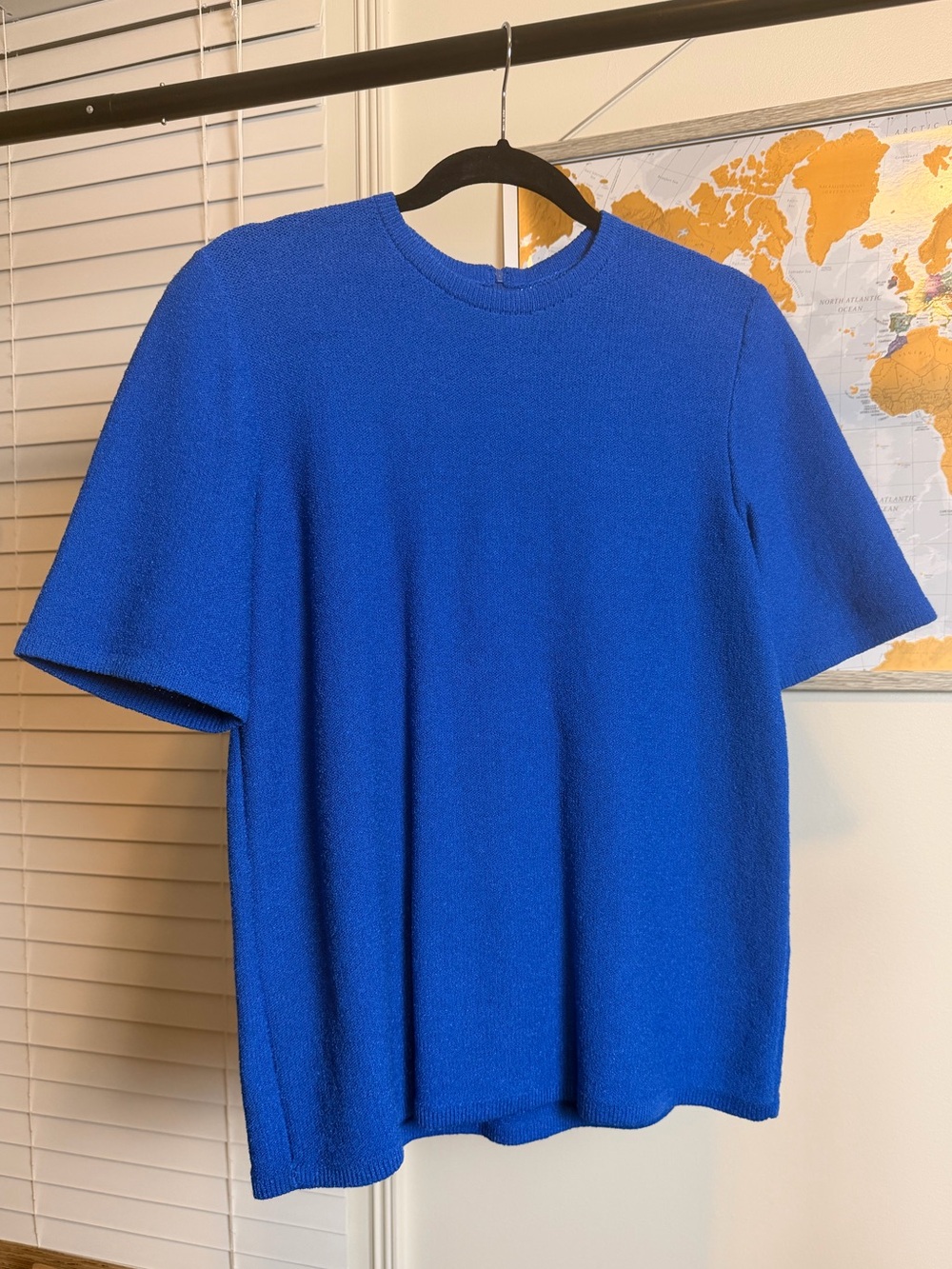 Vintage Steve Fabrikant Royal Blue Wool Rayon Knit Top Size 12 Made in USA